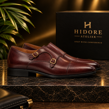 Burgundy Cow Leather Formal Double Monk Style
